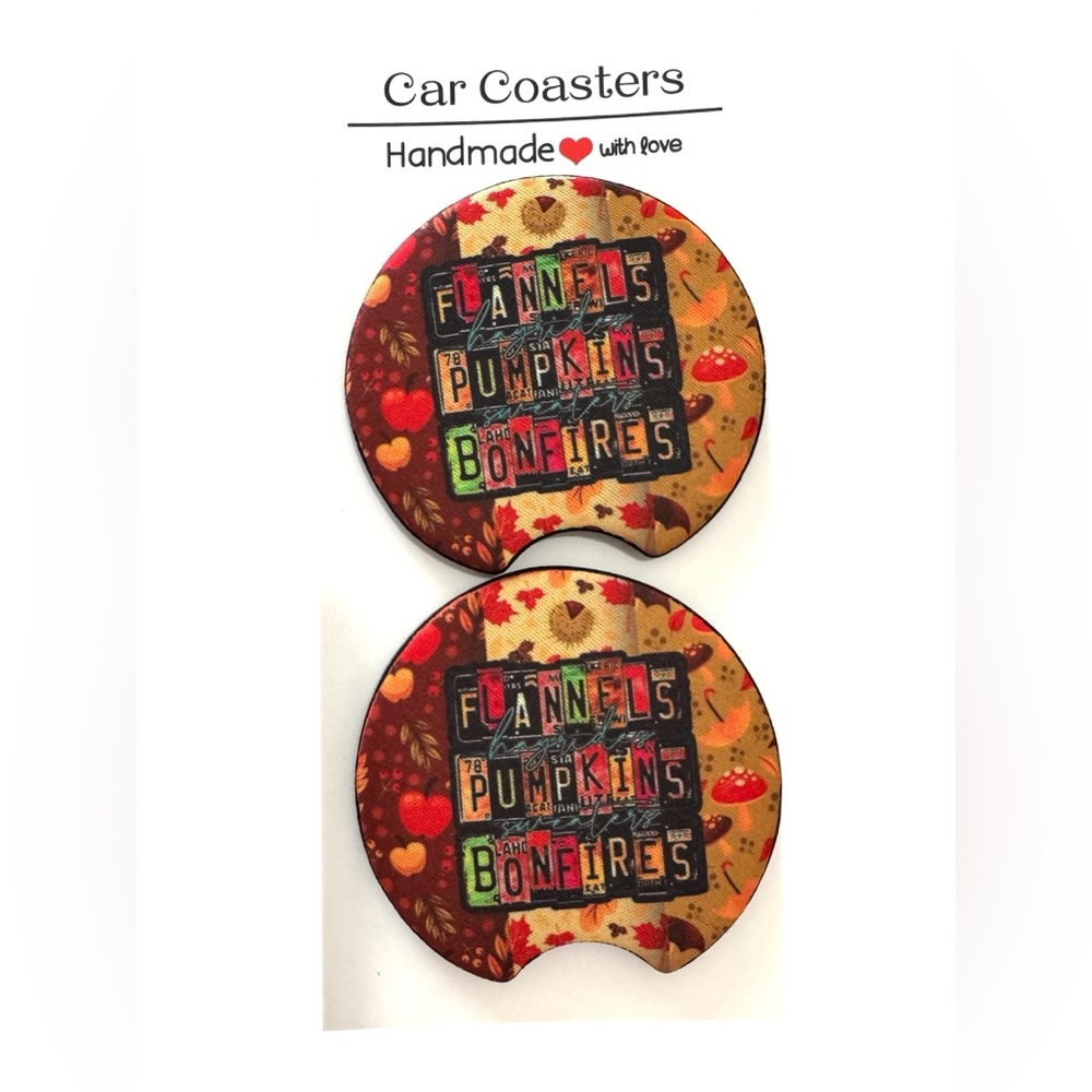 Flannels Pumpkins Bonfires Multicolor Car Cup Coasters Set Of 2 New Accessory